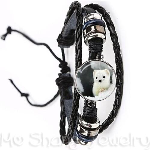 2018 New Vintage Cute Chihuahua Dog Bracelet 20mm Glass Dome Black/Brown Leather Bangle Fashion Anime Cartoon Jewelry Gift