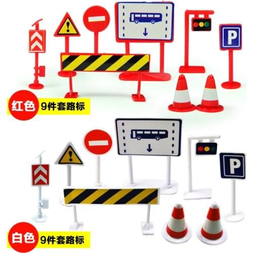 9pcs Car Accessories Road Sign Traffic Model Creative Toy Diy City Parking Script Educational Toys for Kids Game Gift M23