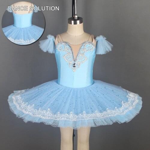Adult & Girl Stage Show Ballet Tutu Professional Pancake Tutus Sky Blue Spandex Dress Ballerina Solo Dance Wears BLL115