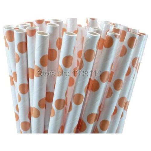 Free Shipping 100pcs Orange Polka Dot Paper Drinking Straws,Party Supplies Paper Drinking Straws Wholesale Online