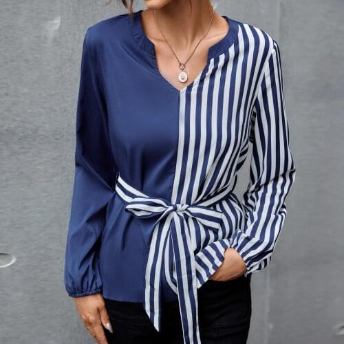 Spring Autumn Woman Blouse Strip European Style Patchwork Shirt Female Top Blusa Mujer Women Shirts Blouses