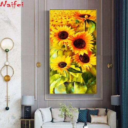 Large 5D square round diamond embroidery Sun flower Diy full sets diamond painting Cross Stitch mosaic picture rhinestones Decor