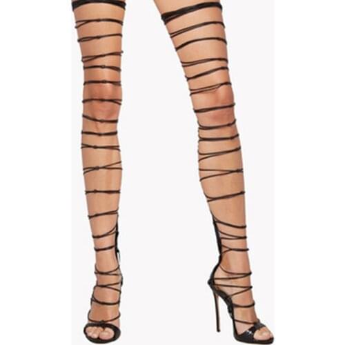 Siddons Rome Style Sexy Women Summer Over The Knee Gladiator Sandals Open Toe High Heels Ladies Party Shoes Woman Cut-out Sandal