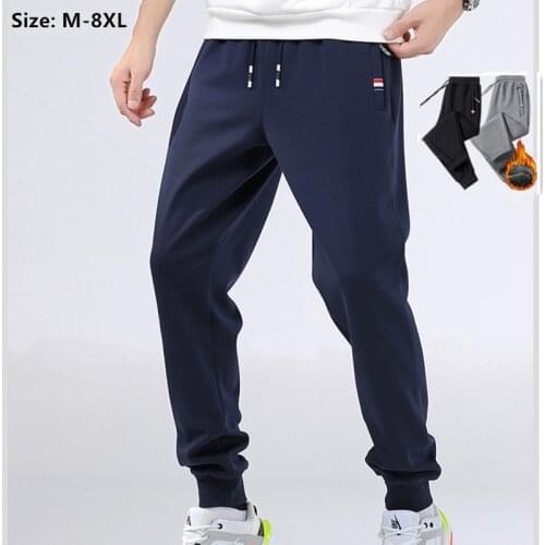 Sport Pants Men Running Jogging Trousers Students Sweatpants Black Blue Grey Plus Size 5XL 6XL 7XL 8XL Fleece Winter Streetwear