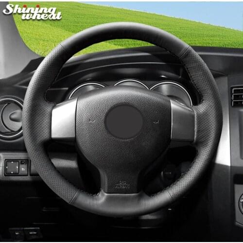 BANNIS Black Genuine Leather Steering Wheel Cover for Old Nissan Tiida Livina Sylphy Note
