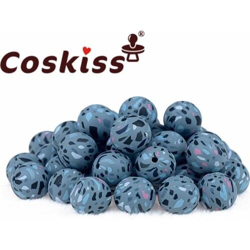 Coskiss 10PC Silicone Bead Food Grade Materials Teether Round Printing 15mm DIY Crafts Baby Teether Safe Rattle Beads
