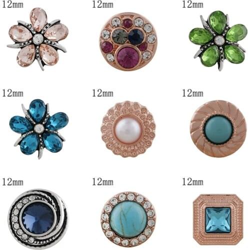 Flower 12mm Rhinestone Charms Metal snap button DIY jewelry KS2022