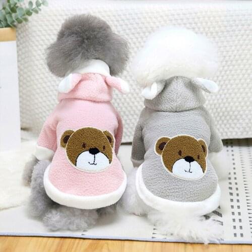 Fleece Warm Dog Coat Autumn and Winter Puppy Hoodies Cute Bear Printed Cat Outfit Small Dog Clothes for Chihuahua French Bulldog