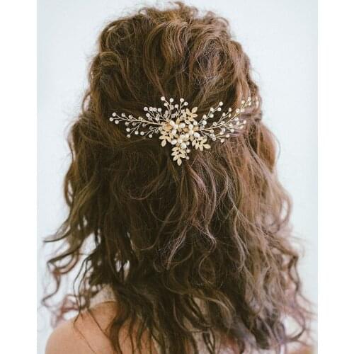 Gold alloy leaves encrusted hair comb wedding headdress accessories hair accessories factory bride hair jewelry