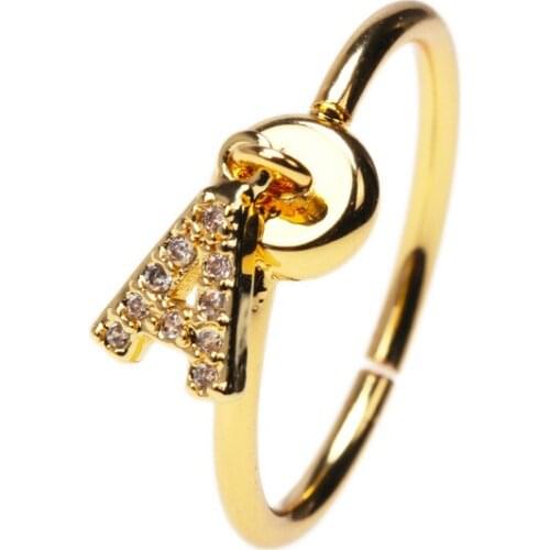 Initials Rings For Women Stainless Steel Letter Ring Zircon A-Z Alphabet Wedding Open Adjustable Ring Birthday Jewelry Gifts