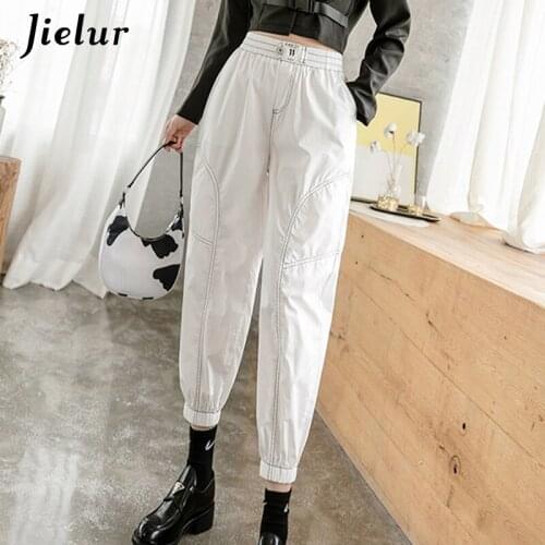 Jielur Cool Patches Pockets Womens Pants Harajuku Korean Cargo Pants New Fashion Streetwear S-XXL Black Green White Pants Femme