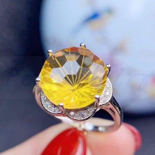 Per jewelry Natural real citrine flower style ring Free shipping 925 sterling silver 6.5ct gemstone SQ1941902