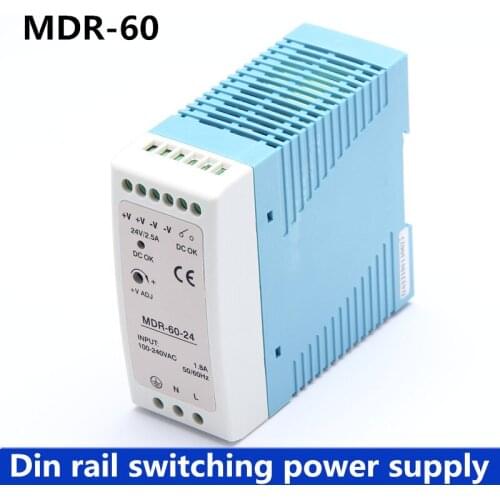 MDR-60 Din Rail Power Supply 60W 12V 5A, 24V 2.5A Switching Power Supply AC 110v/220v Transformer To DC 12v,ac dc converter