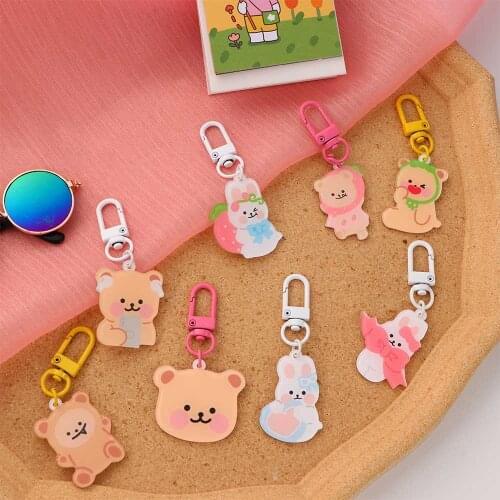 Fashion Rabbit Love Bear Keychains Metal Earphone Case Pendant Girls Student Backpack Trinkets Cartoon Animal Jewelry