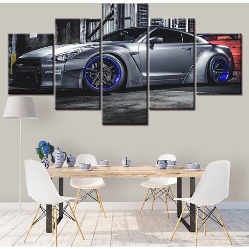 Modular Pictures Living Room Wall Art Canvas Sports Car Poster Decor 5 Pieces GTR R35 5 Painting HD Printed Photo Framed NL003