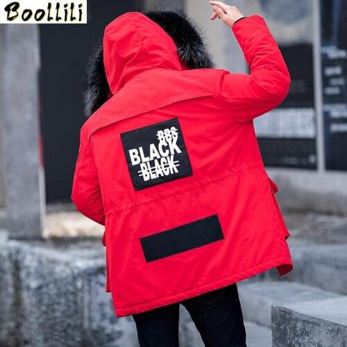Boollili Mens Down Jacket Winter Coat hooded Raccoon Fur Collar Big Size Thick Down Jackets Korean Parka 2020