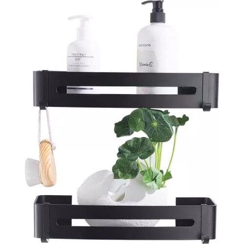 Wall Mounted Bathroom Shelf with Hooks Shower Shelves Holder Kitchen Storage Rack Bathroom Accessories