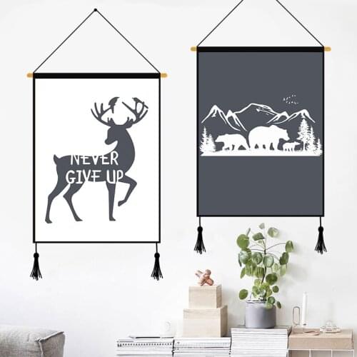 Nodic Wall Hanging Canvas Painting Elk Deer and Bear Animal Scrolling Paintings with encouragement words Home Decoration