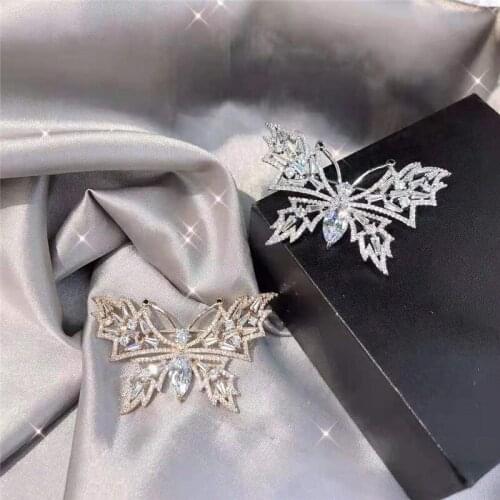 OKILY Elegant Gold and Silver Color Zirconia Hollow Out Butterfly Brooches Pin for Women Men Coat Corsage Jewelry Accessories