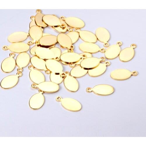 ASON 100 Pcs/Lots Oval Charm With Holes 316L Stainless Steel Gold Silver Color For Necklace Bracelet Jewelry Making Supplies
