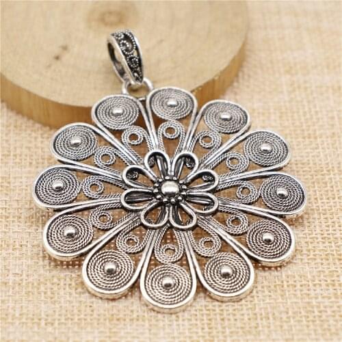 Charms for Jewelry Making Findings Handmade DIY Craft 2pcs Antique Silver Color 75x61mm Mandala Pattern Charms Pendant