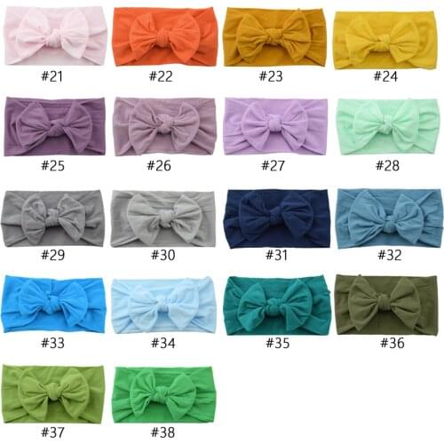 38 color Pick 40pc/lot Hair Accessories Solid Nylon Headband Bow Headbands Kids Girls Very Soft Head wraps Children Headwear