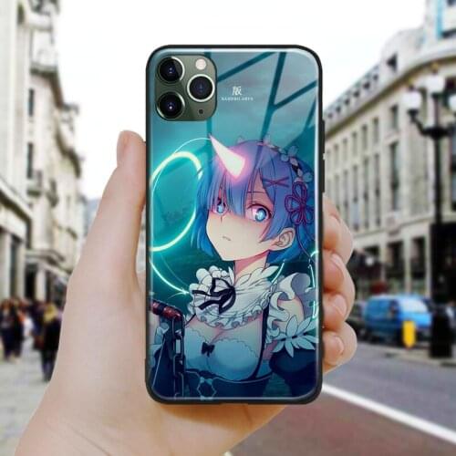 Re Zero Rem manga fanart Soft Silicone Glass Phone Case Cover Shell For iPhone SE 6 6s 7 8 Plus X XR XS 11 12 Mini Pro Max