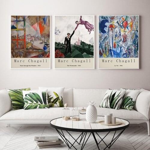 Retro Marc Chagall Poster Print Paris La Vie Abstract Canvas Painting Promenade Wall Art Pictures Livingroom Office Home Decor