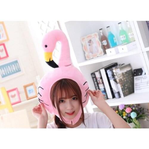 Pink Girls Cartoon Flamingo Toy Hat Cute Stuffed Toy Cap Soft And Comfortable Toy Flamingo Cosplay Costume Toy Hat Family Game