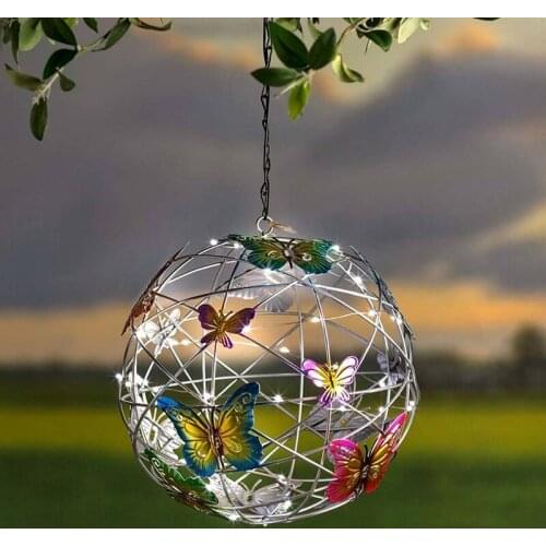 Solar Lights Garden Decorative Hanging Globe with Butterfly Waterproof for Walkway Patio Yard Lawn Decoration MUMR999