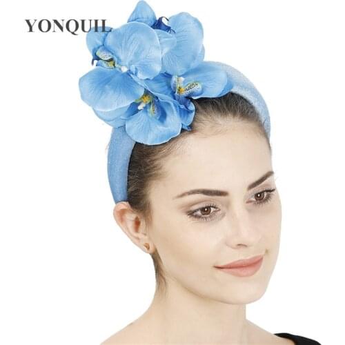 Women Light Blue Flower Hair Accessories Nice Floral Fascinators Headband Female Floral Elegant Women Wedding Hair Bands