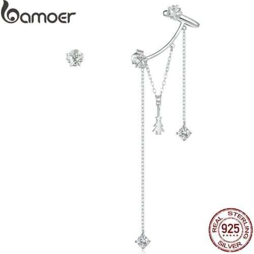 Bamoer Brilliant stars Jewelry 925 Sterling Silver Stud Earrings for Women Elegant Wedding Statement Jewelry Brincos BSE432