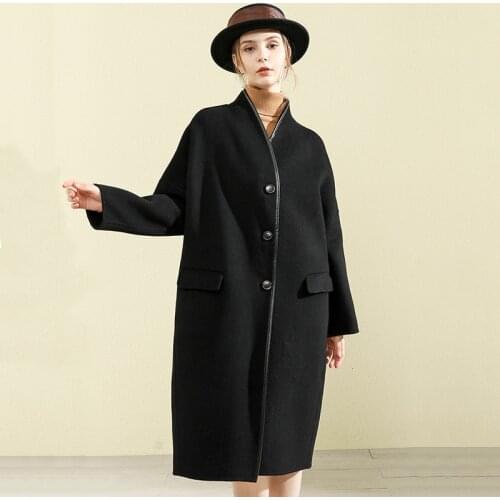 Fashion 2020 New 100% Wool Coat V Neck Long Woman Parka Winter Slim Coats and Jackets Women Clothes Manteau Femme Hiver WPY1906
