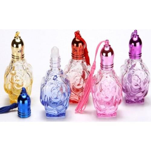 100pcs/lot 10ML Rose Flower style Glass Perfum Bottles 10CC Empty Roll on Bottle