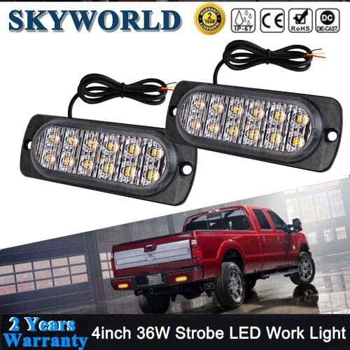 2pcs 4inch Amber 12LED Strobe Light Bar Offroad Side Lights For Truck Trailer Pickup Camper Van 4x4 Flash Warning Lamp 12V 24V