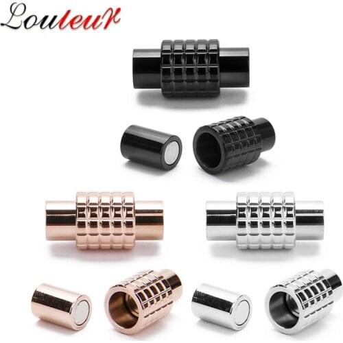 Louleur 2pcs Stainless Steel Magnetic Clasps With Safe Snap Lock Fit 6mm Leather Cord Bracelet Connectors For Jewelry Making