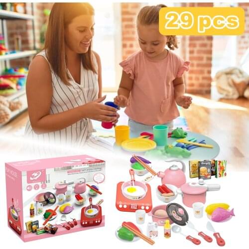 29PCS Kids Kitchen Pretend Cookware Role Play Toy Gifts Learning & Education Parent-child Interactive For Toddlers Girls Boys