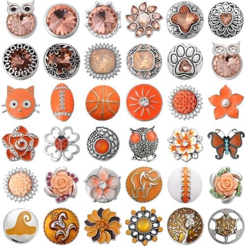 5pcs/lot New Snap Jewelry Lot Yellow Colorful Crystal Rhinestone Round Metal 18mm Flower Snap Buttons Fit Snap Button Bracelet