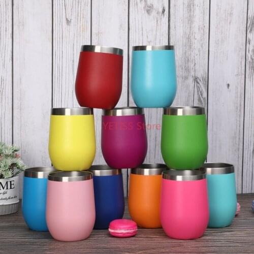 50pcs/lot 12oz Wine Tumbler Stainless Steel Wine Glass Egg Cup 2 layers Vacuum Insulated Beer Mug Wedding Party Gifts