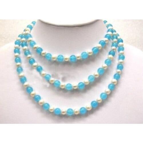 Infinite charm 7-8mm White Akoya Pearl Turquoises Necklace 50
