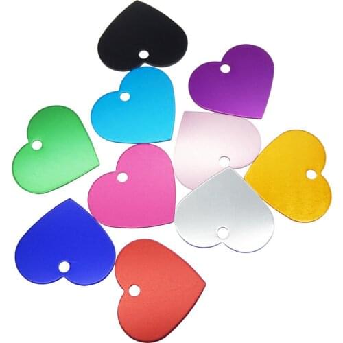 10pcs Aluminium Dog Tag Pendants Cat Name Pet ID Tags Heart Round Mix Color Identity Plate Tags For Pets Necklace Charms
