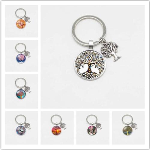 Fashion charm life tree keychain glass art photo cabochon pendant keychain DIY keychain jewelry gift