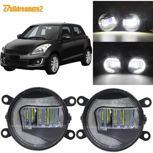 Buildreamen2 Car 90mm LED Projector Fog Light + Daytime Running Lamp DRL White 12V For Suzuki Swift MZ EZ Hatchback 2005-2015