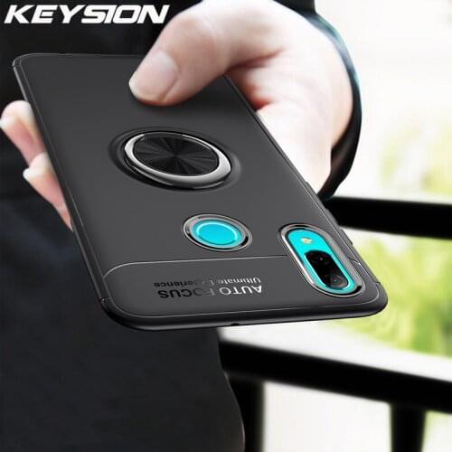 KEYSION Ring Holder Phone Case For Huawei P Smart Z Magnetic Car Stand Soft Silicone Matte Back Cover For Huawei Y9 Prime 2019