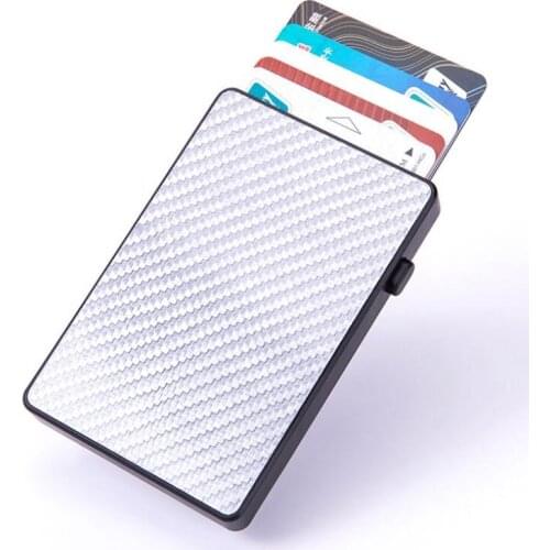Men Business Aluminum Alloy Card Wallet Automatic Slide Bank ID Card Case Women Carbon Fiber Pattern Metal Credit Card Holders
