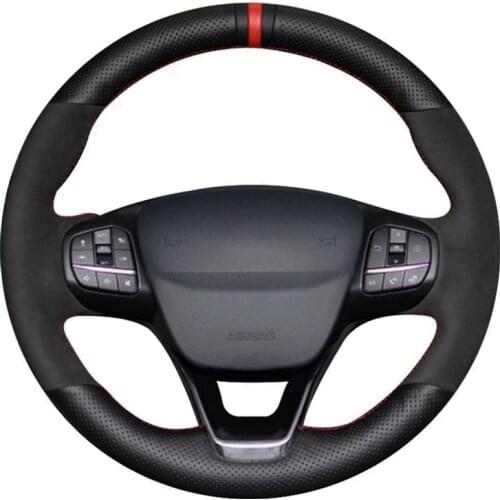 Car Steering Wheel Cover Black Genuine Leather Suede For Ford Focus 4 Escape 2019 2020 Fiesta Tourneo 2018-2020 Escort Puma