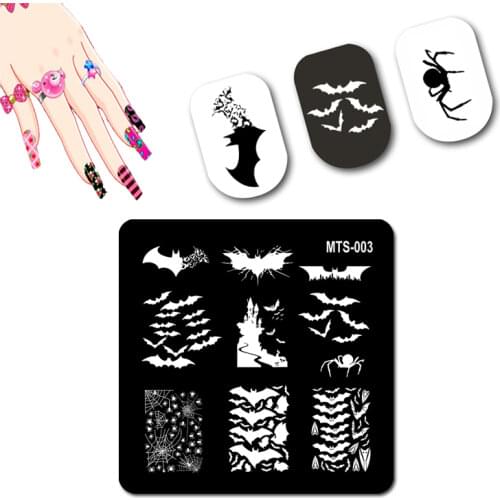 Black Bats Nail Stamp Plate Collective Spider Nail Art Stamper Spider Web Figure Stamping Template For Nails Decoration #MTS-003