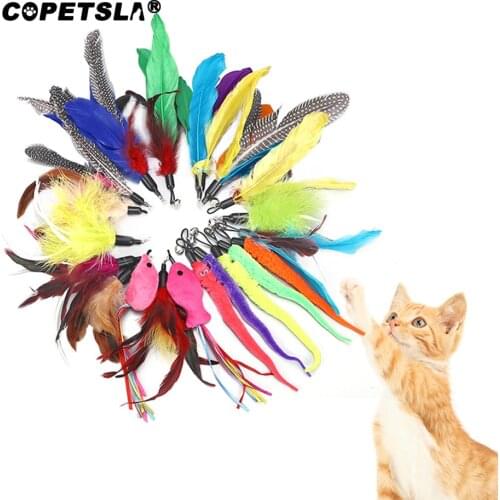Copetsla One Piece Feather Soft Funny Easy Clean Teasing Kitten Pet DIY Replacement Head For Pet Cat Stick Toy Cat Teaser Rod