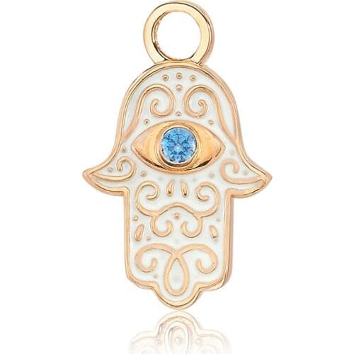 Valori Jewels White Evil Eye Hamsa, Zirconia Fancy Blue Gemstone, Rose Gold Plated, Sterling Silver Earring Charm