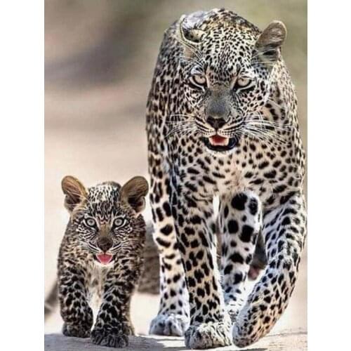Mother Child Embroidery Mosaic Craft Leopards Diamond Painting Kits Beads Picture Wall Paper Rhinestones Drawing Christmas Gift
